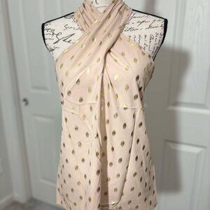 Women's Pink & Gold Polka Dotted High-Neck Criss-Cross Sleeveless Top